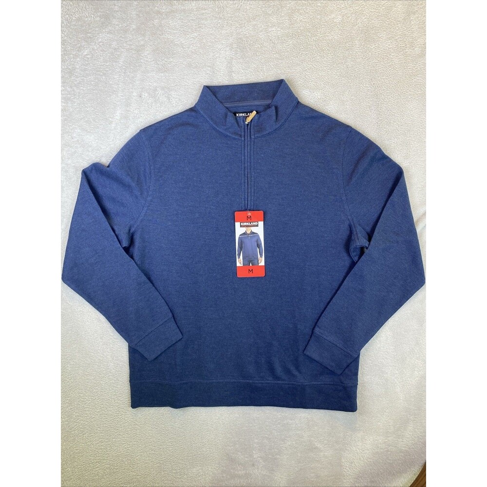 New Kirkland Signature 1/4 Zip Pullover Sweater Men's Medium Jersey Blue